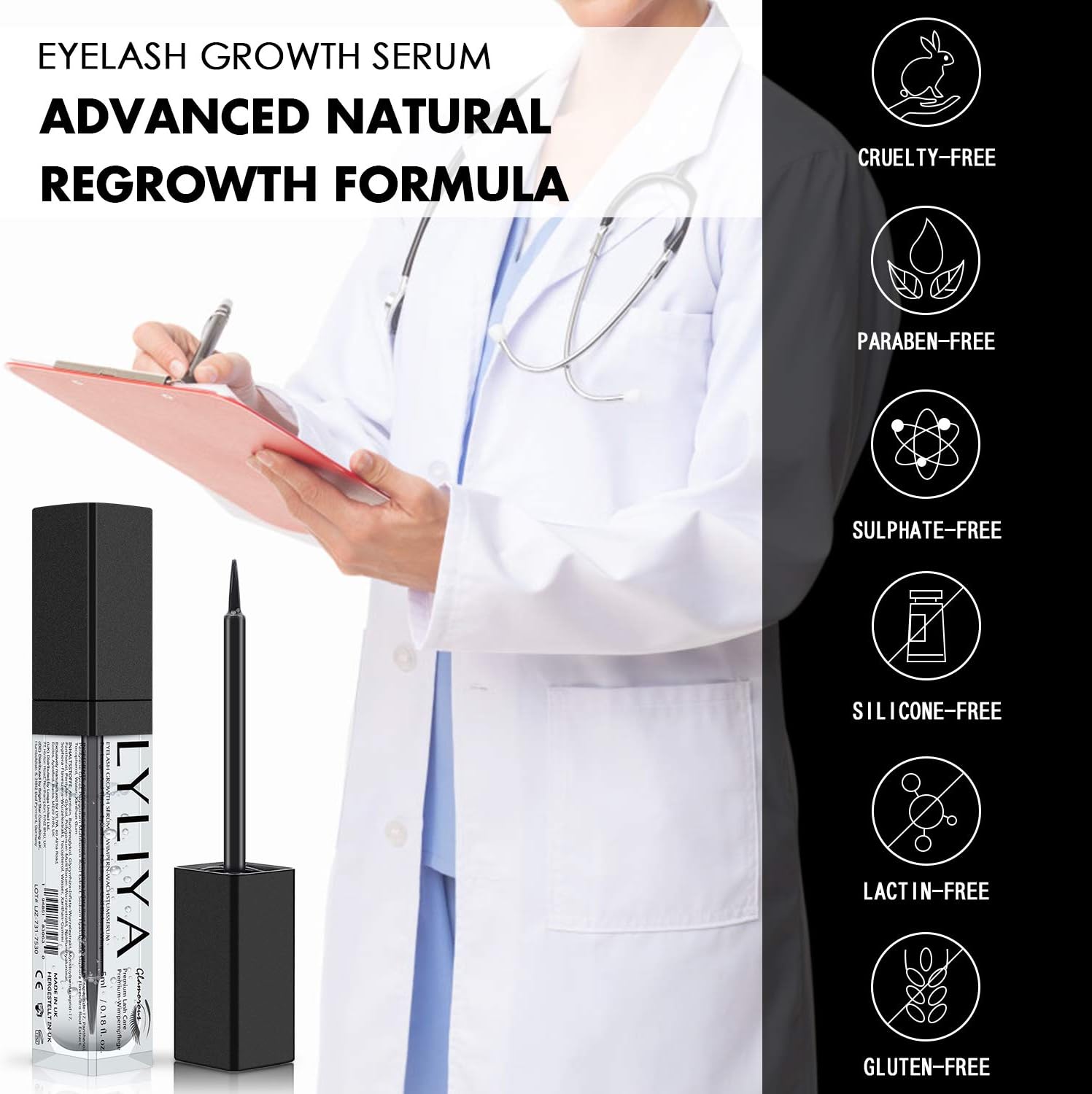 Eyelash Growth Serum 8ml – Advanced Lash & Brow Enhancer with Vitamins, Natural Peptides & Biotin for Longer, Thicker, Fuller Lashes – Eyelash & Eyebrow Serum for Growth & Strengthening